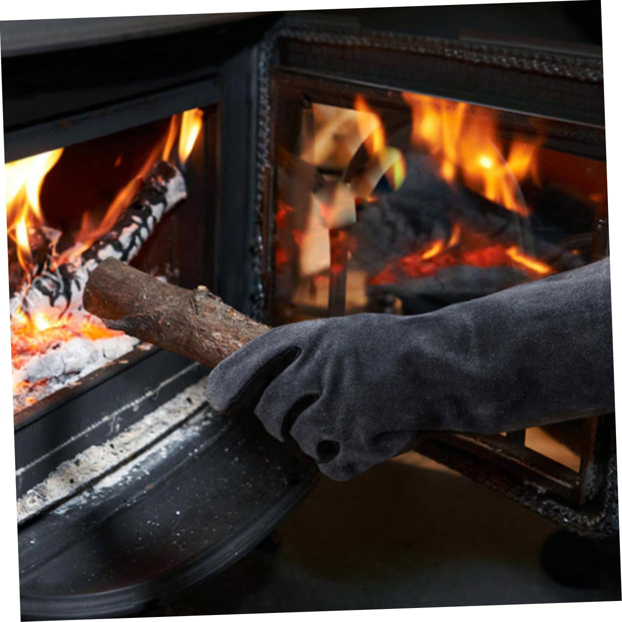 ABOOFAN Guanti da Barbecue Resistenti al Calore in Pelle Ignifuga Guanti da Cucina per Uso Esterno Protezione da Ustioni e Schizzi Grigio Nero