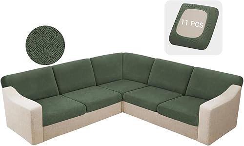 Miniatura 9 de HDCAXKJ Fundas impermeables de cojín para sofá modular, 11 piezas, tela jacquard elástica en forma de L, funda para sofá esquinero, funda trasera,