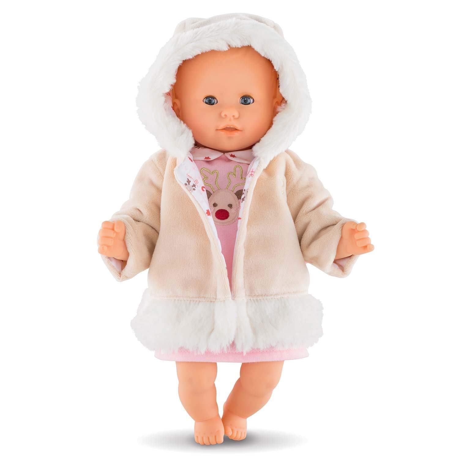 Corolle FPP47 – Cappotto Invernale Reversibile Per Bambolotto 36 Cm, Con Renne E Fasce Autoaderenti, Lavabile A Mano