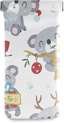 HUSSRITY Eyeglasses Case Christmas Koala Sunglasses Pouch Soft PU Leather Squeeze Top Eyeglass Holder Portable Glasses Case For Women Men