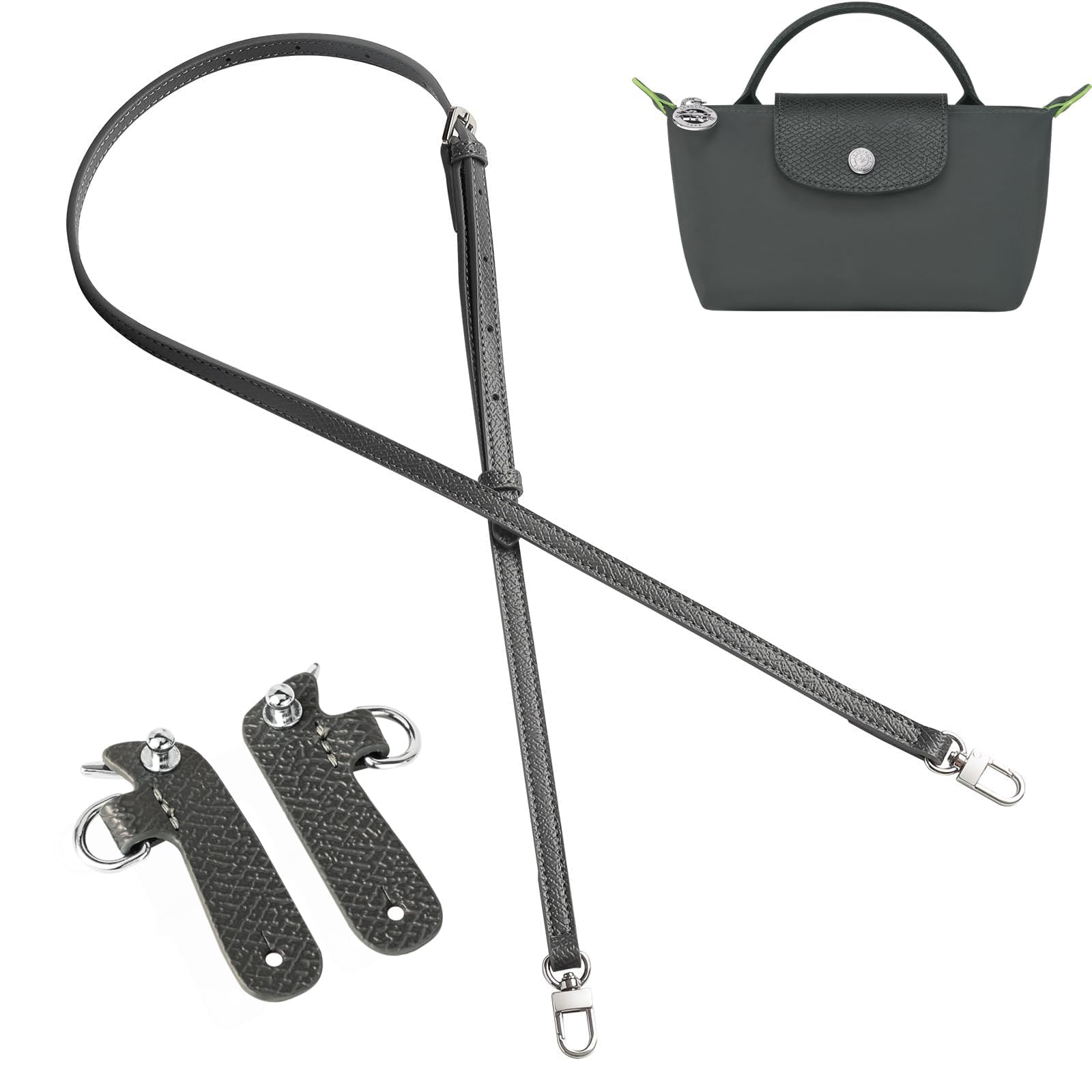 Gastinsave Purse Straps Replacement, Leather Handbag Crossbody Shoulder Strap Adjustable for Longchamp Bag Women (Gray Silver)