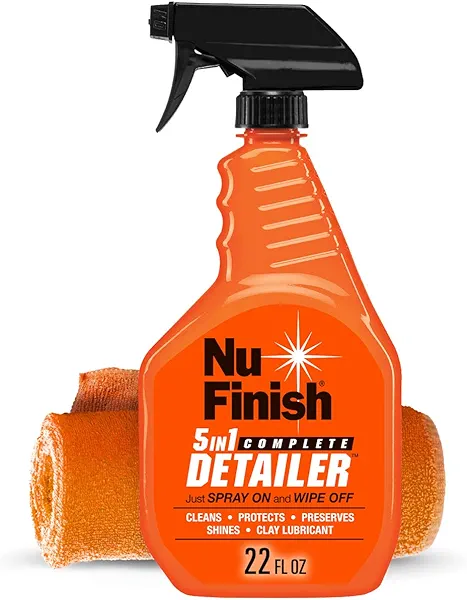 Nu Finish 5-in-1 Complete Detailer Spray with Towel, Preserves and Protects Car Detailing, Includes 1 Microfiber Towel, 22 Oz Spray