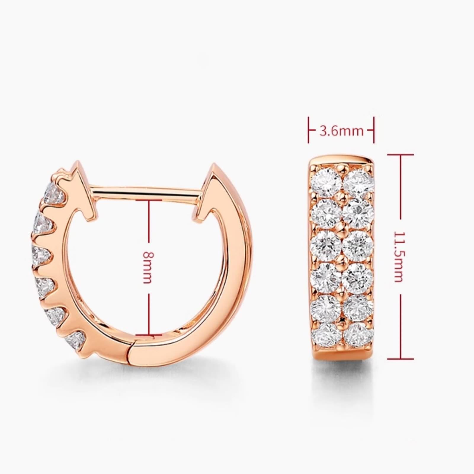 Creole Hoop 9K/14K/18K czerwone złoto, białe laboratorium stworzone diamenty podwójny rząd biżuteria damskie kolczyki ze szlifem okrągłym, prawdziwe kolczyki na Boże Narodzenie 750/585/375