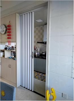YLLFFLL White Concertina Doors Internal with Key, Bi-fold Aluminum Waterproof Folding Door Sliding Door Indoor Open Kitchen, Dining Room/Pantry Temporary Door Room DividerWxH 22x80in/56x203cm