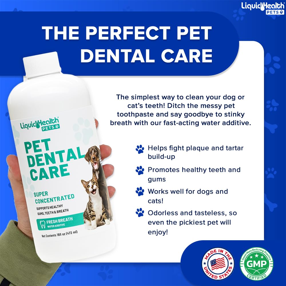 LIQUIDHEALTH Pet Dental Care Water Additive for Dogs & Cats - Fast Acting Pet Bad Breath Freshener, Dog Mouth Wash, Animal Oral Dental Rinse, Plaque & Tartar Teeth Cleaning Solution, USA Made (16 oz) - image 3