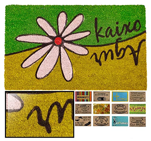LucaHome - Felpudo Coco Natural 40x70 Antideslizante, Felpudo de Coco agur kaixo.., Felpudo Absorbente Entrada casa, Ideal para Exterior o Interior Cover