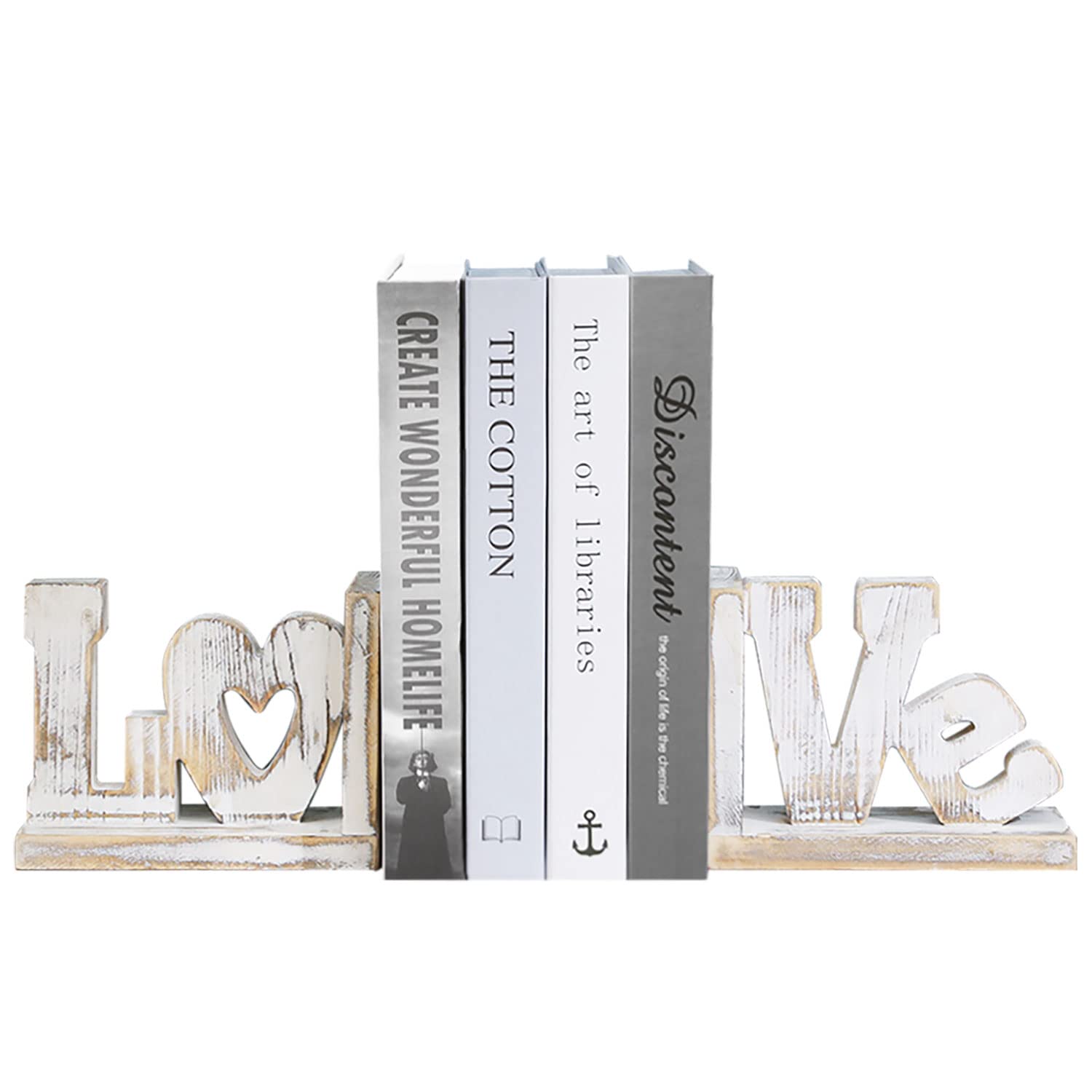 Photo 1 of MyGift 1-Pair Rustic Whitewashed Bookends
