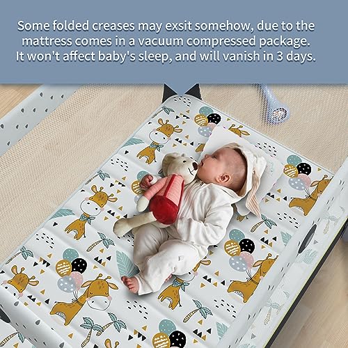 Image of 3 inch Mini Mattress, 38 inch Lx26 W Size Mattress, No Gaps Edge Reinforcement High Density Foam, Odorless and Steady, Certipur-us and Oeko -tex Certified, Giraffe