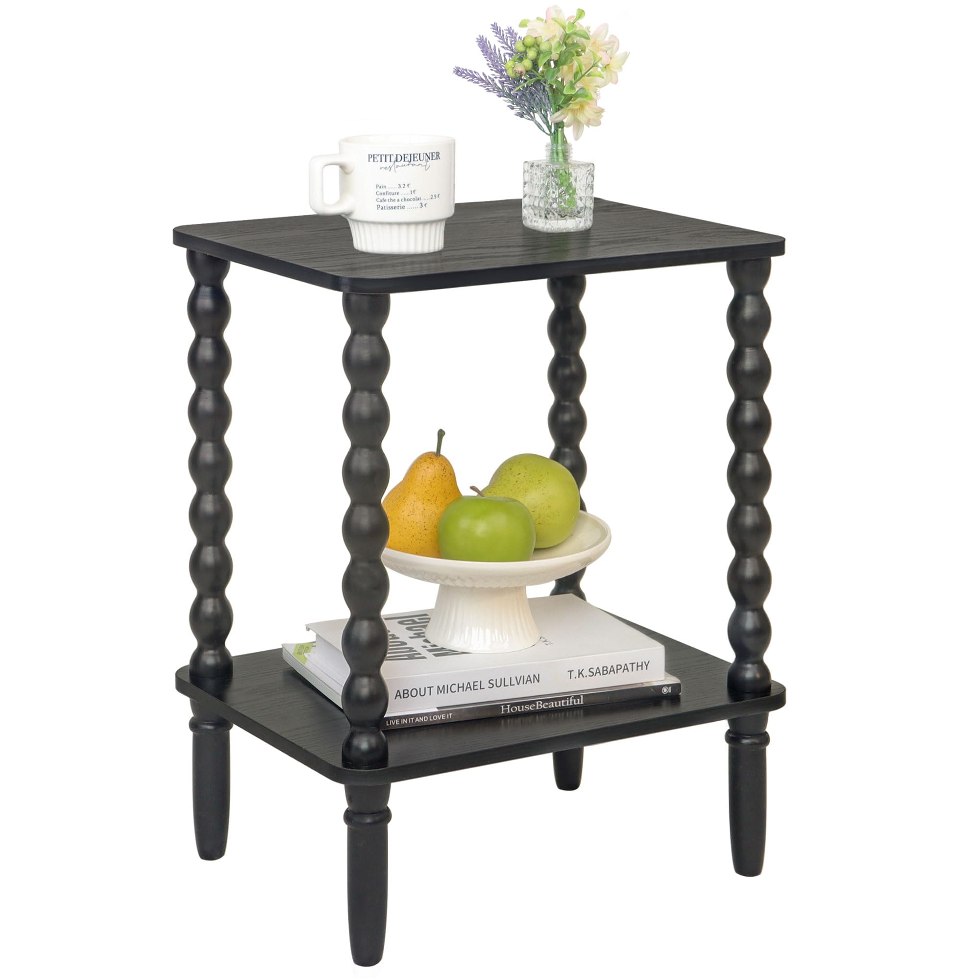 Fultyle Black Side Table, Small End Table with 2-Tier Shelf, Vintage Night Stand with Storage for Bedroom Living Room, Small Spaces(Black)