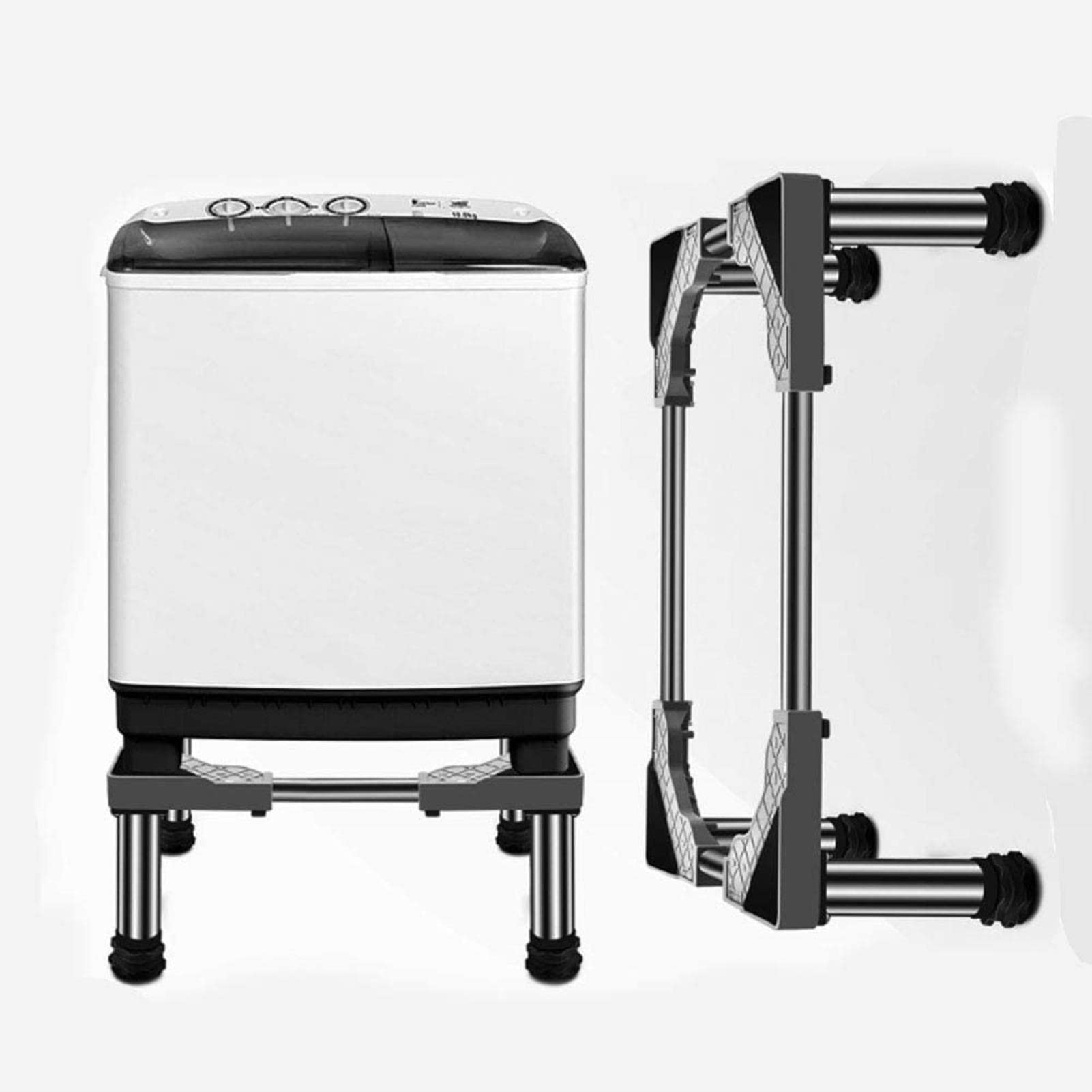 Base ajustable de alta resistencia para lavadora, plataforma de altura ajustable para lavadora y refrigerador, soporte de acero inoxidable, 4 pies, se adapta a electrodomésticos de 24 a 27 cm