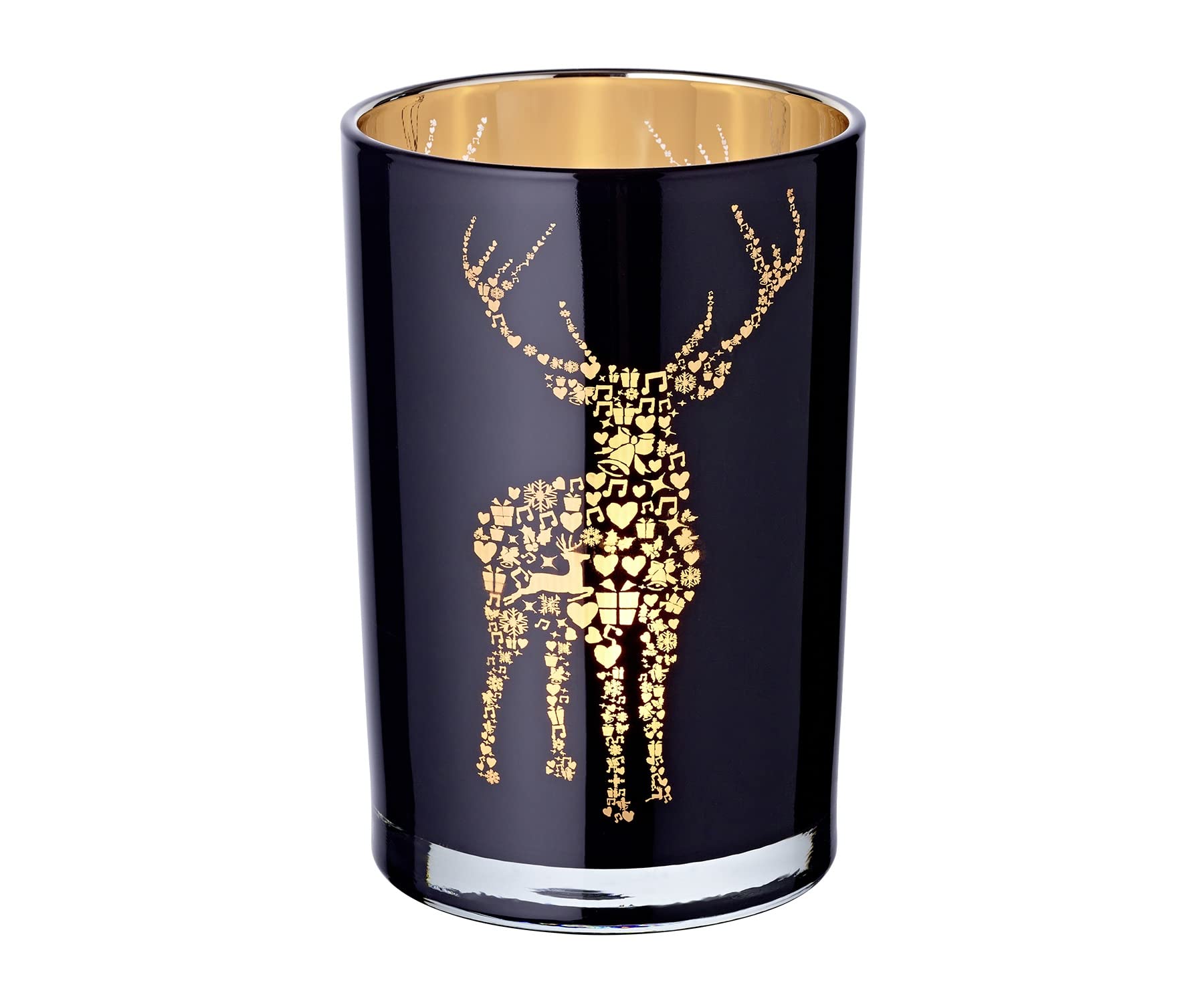 EDZARD Fancy Lantern Height 18 cm Diameter 12 cm Black Outer / Gold Inner with Stag Motif
