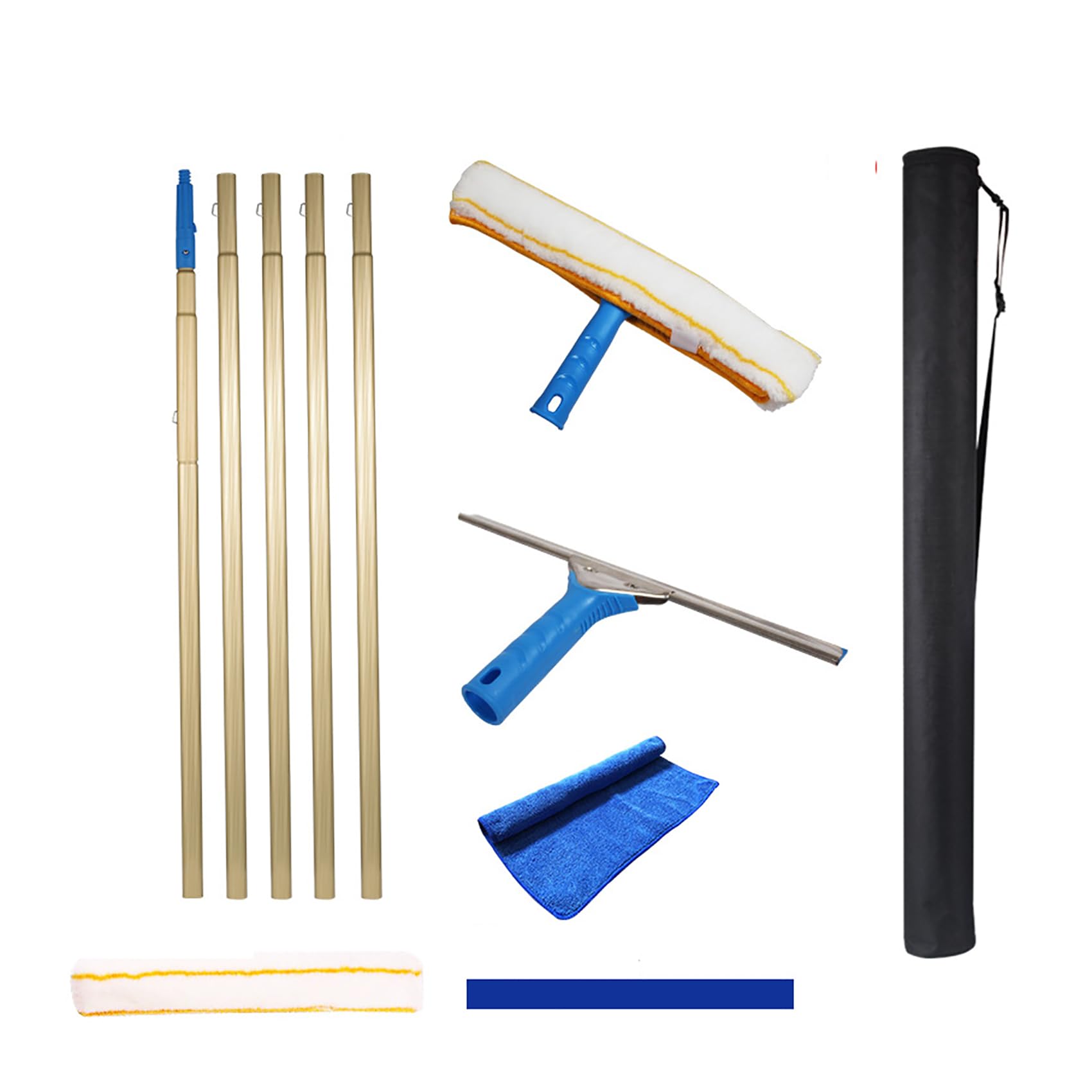 Window Scraper Cleaning Tools, Windows Squeegee Cleaner with 5m Extension Pole, Wiper Rubber Blade 35cm, Glass Cleaning Tools for Indoor/Outdoor High Window Yellow