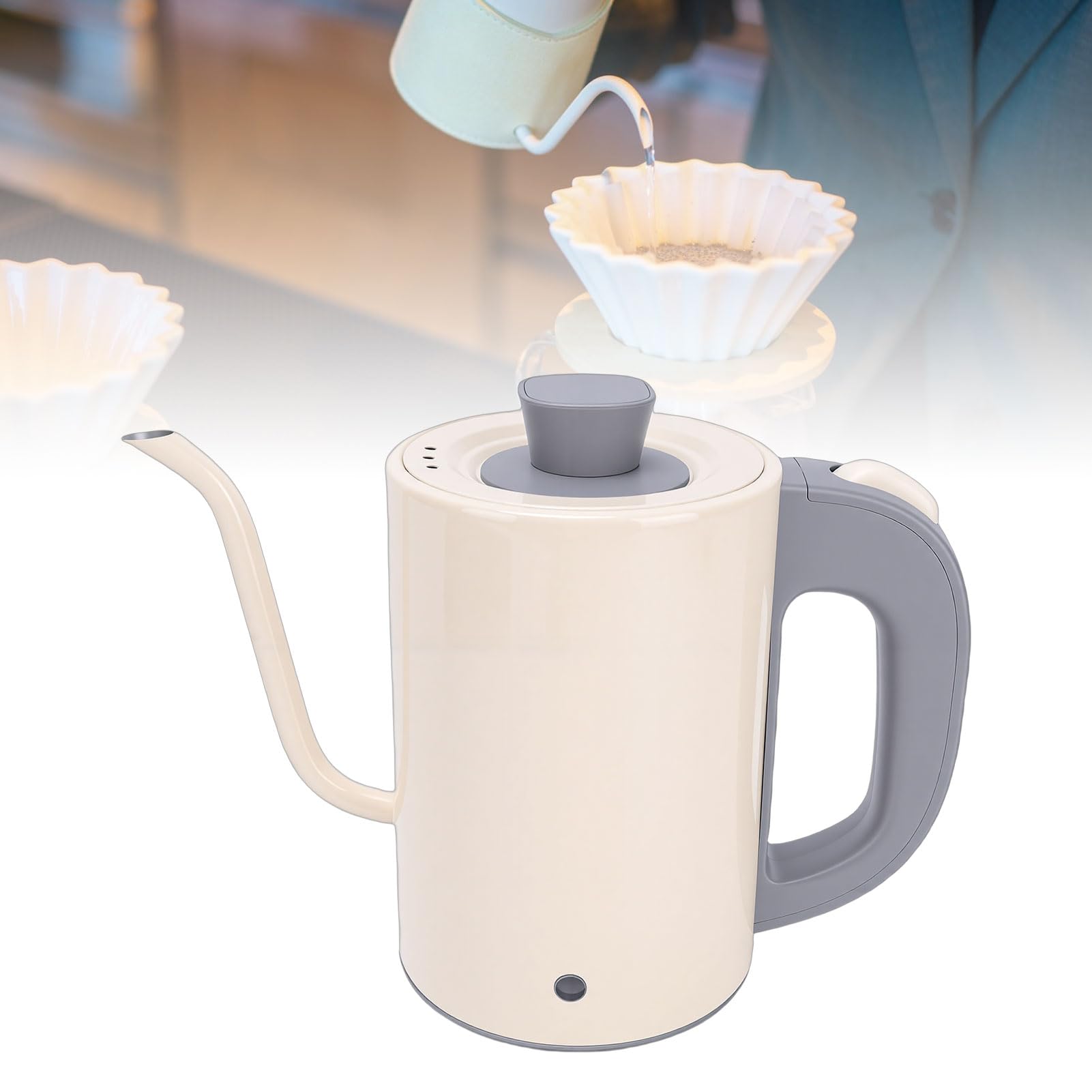 Fockety Hervidor Eléctrico con Cuello de Cisne, Hervidor de Agua de Acero Inoxidable de 800 Ml, de té de 600 W con Control Preciso de Temperatura y Mango Ergonómico para café (Enchufe europeo 220V)