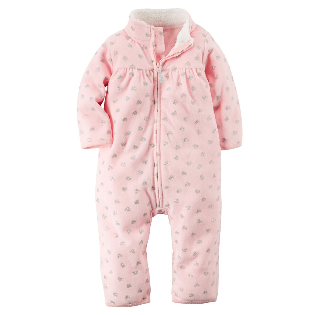 Carter'sCarters Baby Clothing Outfit Girls Zip-Up Glitter Print Jumpsuit Pink Hearts 9M
