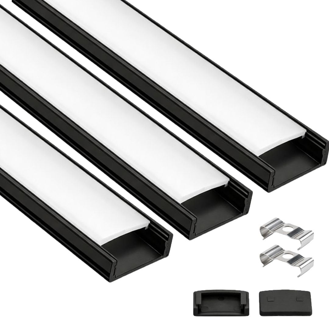 LED Aluminum Profile Channel for LED Strip Lights, Surface Mount LED Strip Housing with Frosted Diffuser, End Caps & Mounting Clips (Pack of 3)-image-36