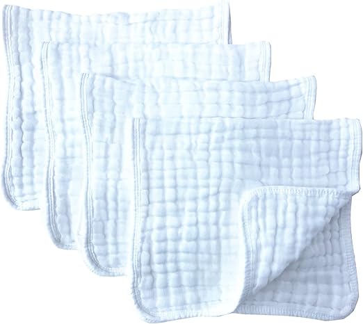 Synrroe Muslin Burp Cloths 4 Pack Large 20" by 10" 100% Cotton 6 Layers Extra Absorbent and Soft
