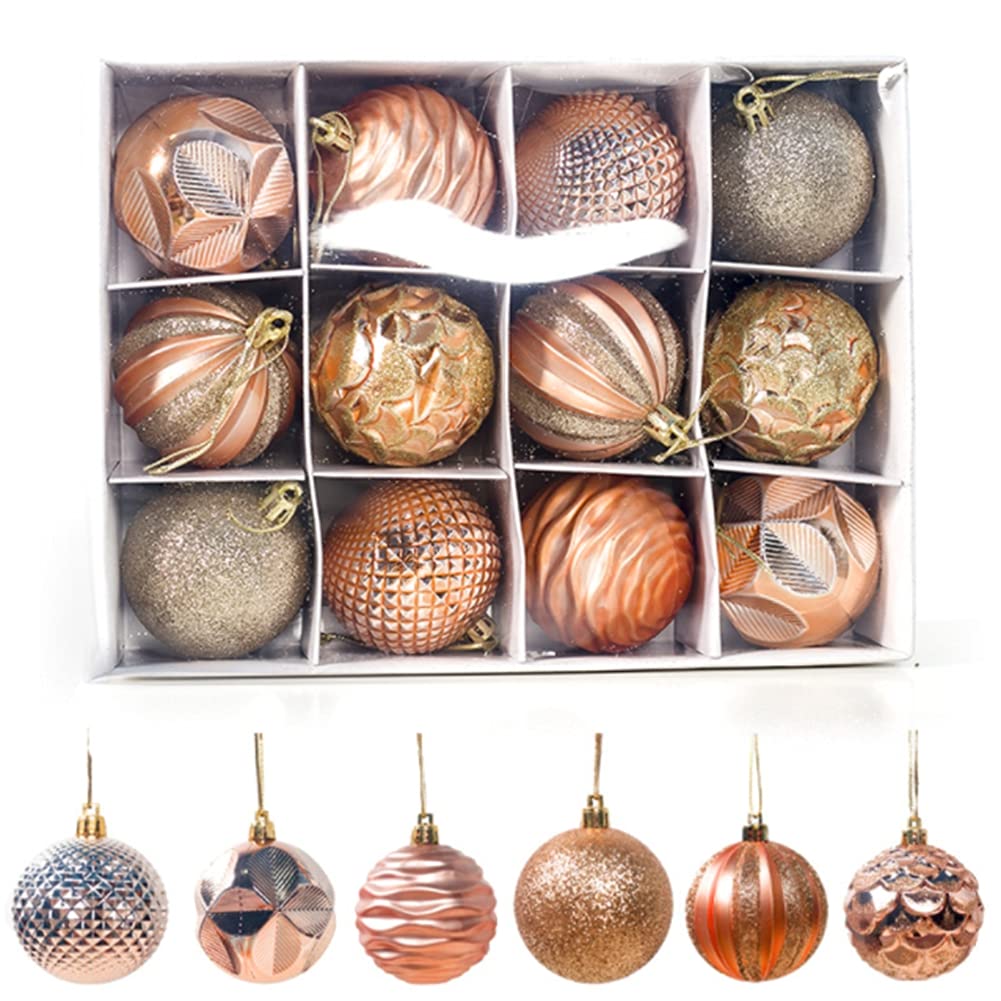 Fingermall Christmas Baubles, 12Pcs Gold Plastic Hanging Ornaments for Christmas, Wedding, Engagement, Anniversary