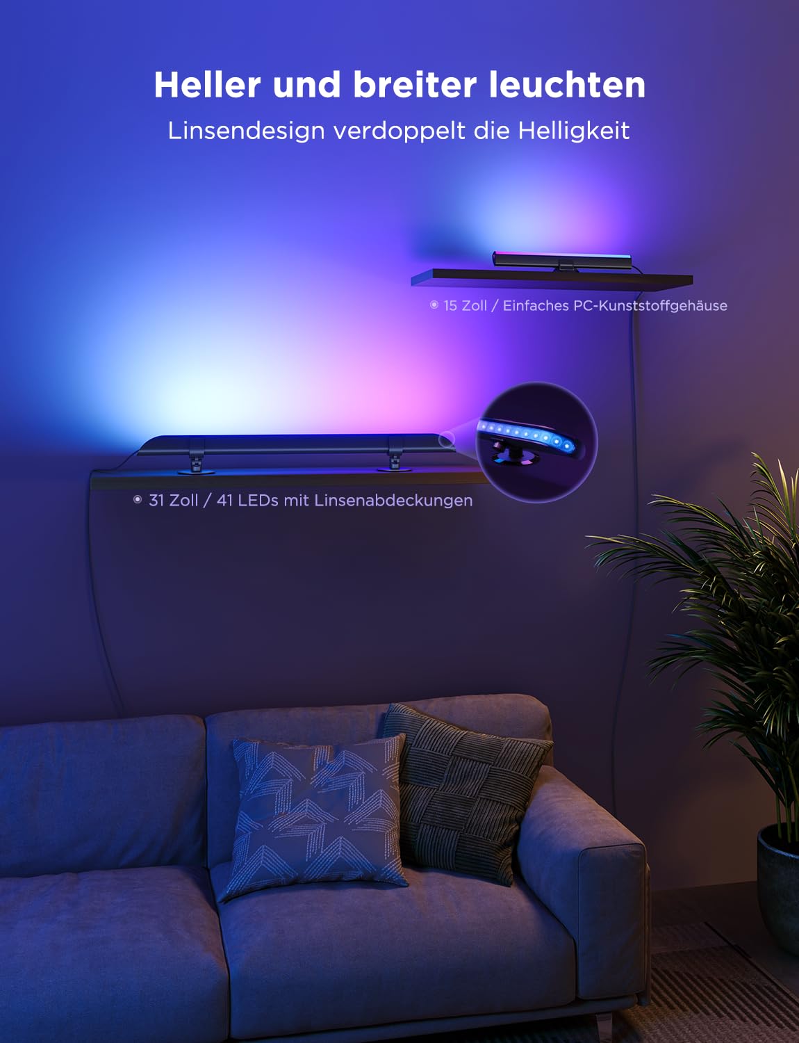 Govee LED Lightbar, 31 Zoll RGBIC TV Lichtleiste, TV Backlight for 70-85 Inches Fernseher, Light Bar für Dekoration, Funktioniert mit Alexa und Google Assistant, 2 Packung