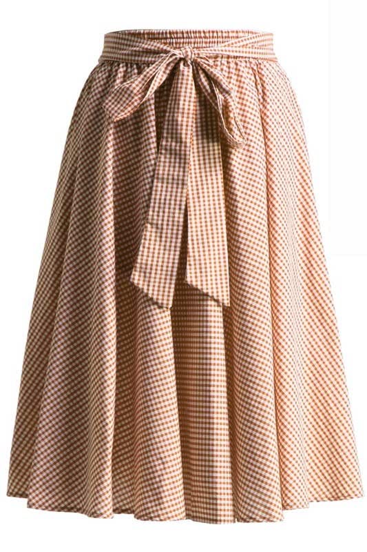 mrugneni Gingham Front Tie Knee Length Skirt - 25 inches-picture-17