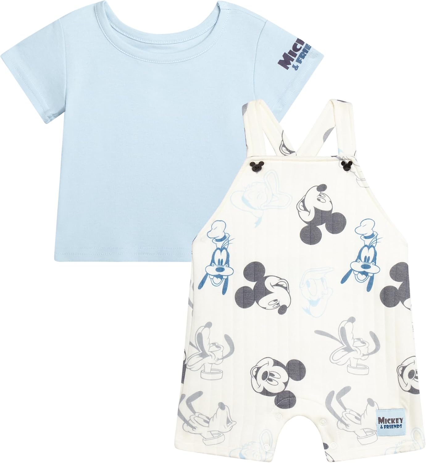Disney Baby Boys Shorts Set - 2 Piece Spiderman Mickey Mouse Cars Winnie the Pooh Shortall Romper Shirt Short Set (0-3M-24M)