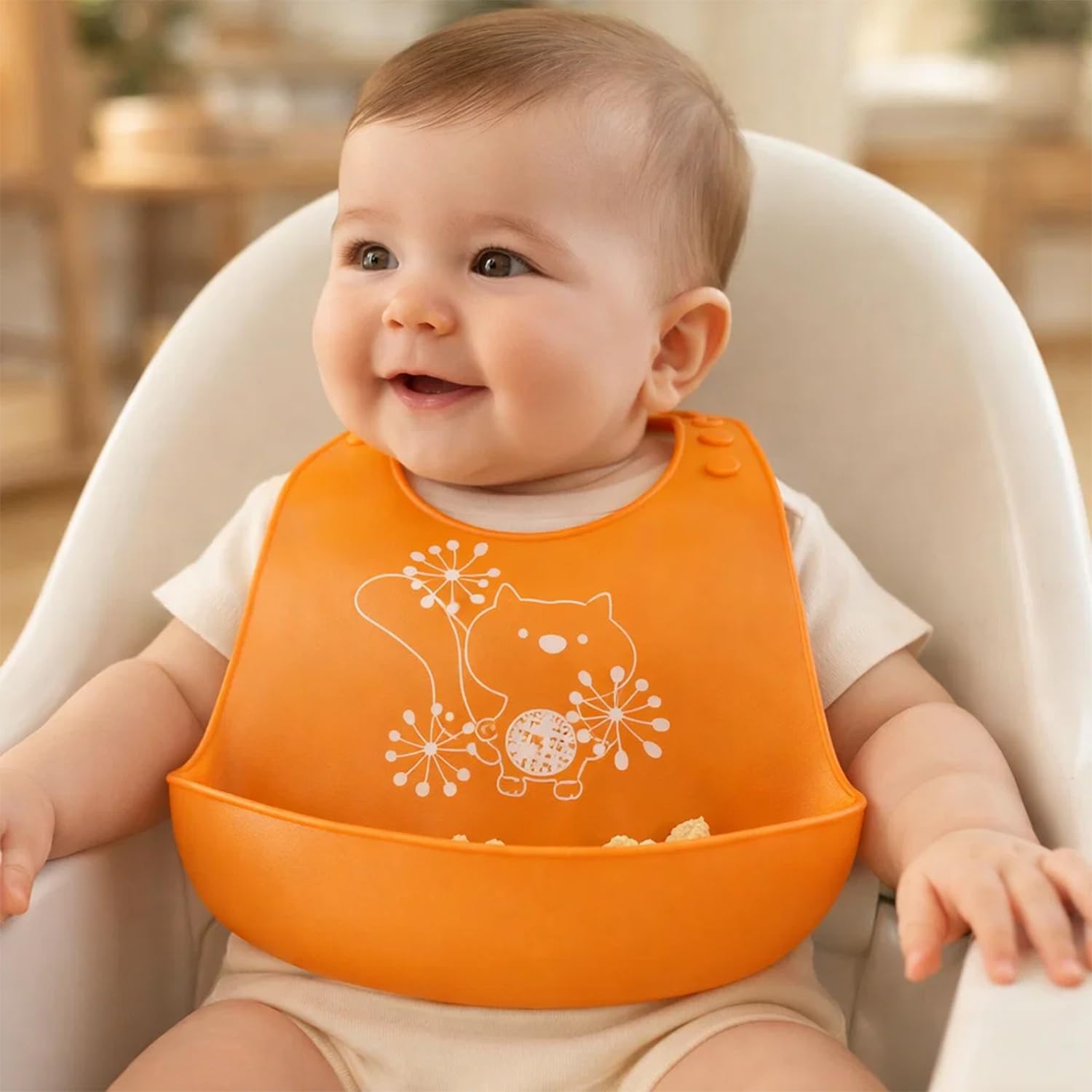 BabyGo Baby Silicone bibs | Baby Bib for Feeding & Weaning Babies & Toddlers | Waterproof, Washable & Reusable| Non Messy Easy Cleaning, Adjustable (Orange)-image-18