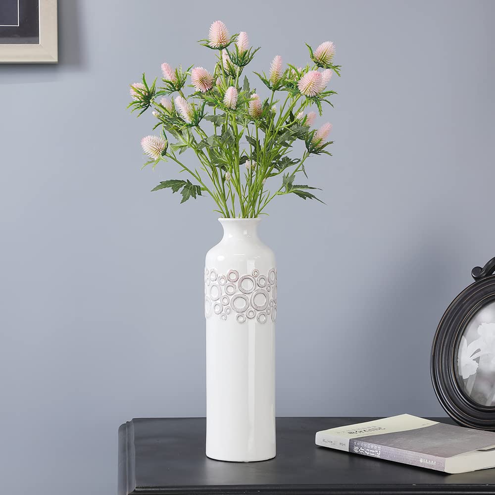 LNGO 27 inch 1 Bundle 2 Brunches Faux Holly Leaf Artificial Greenry UV Resistant Bushes Shrubs Office Home Outdoor Decoration (White)