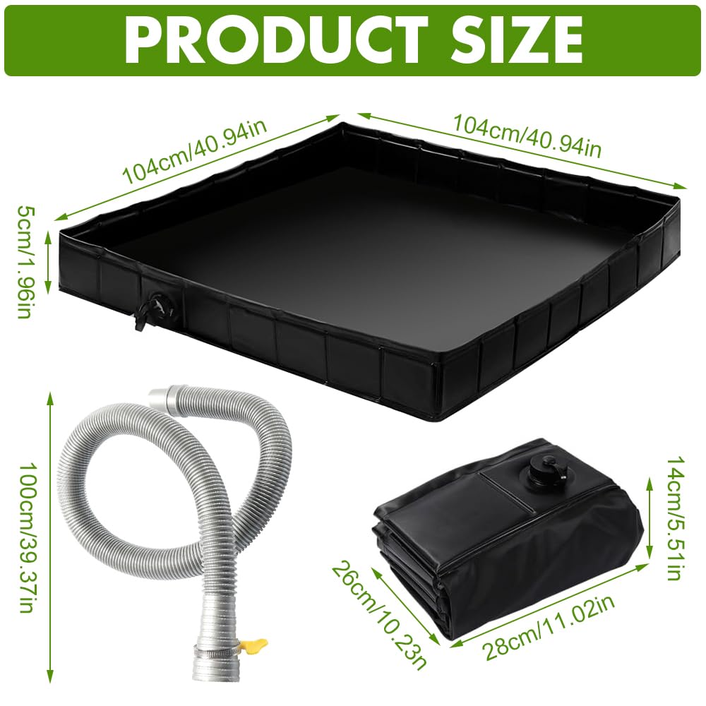 Base de ducha plegable, 104 x 104 x 13 cm, bandeja de ducha portátil con tubo de drenaje extraíble, base de ducha portátil, plegable, camping, ducha, tienda de ducha, para autocaravana, tienda