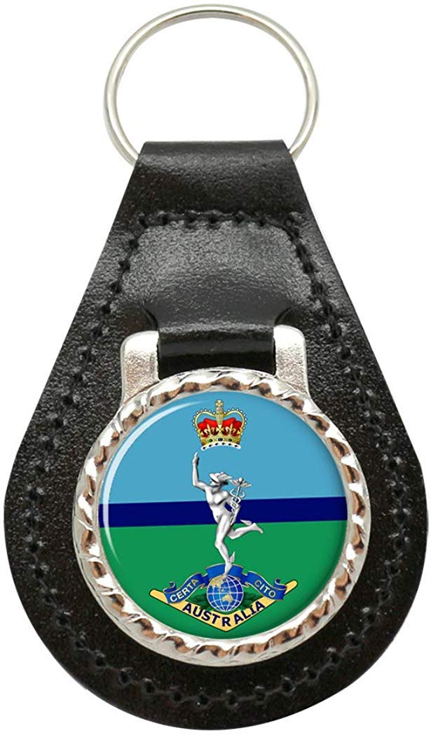 Giftshop Uk Unisex Black Leather And Silver Metal Royal Australian Corps Of Signals (Australian Army) Leather Key Fob