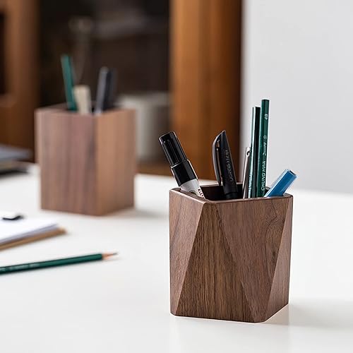 Miniatura 2 de Caja de lápices de madera de nogal negro, organizador estacionario de escritorio de múltiples usos, soporte para bolígrafos de madera, tazas,