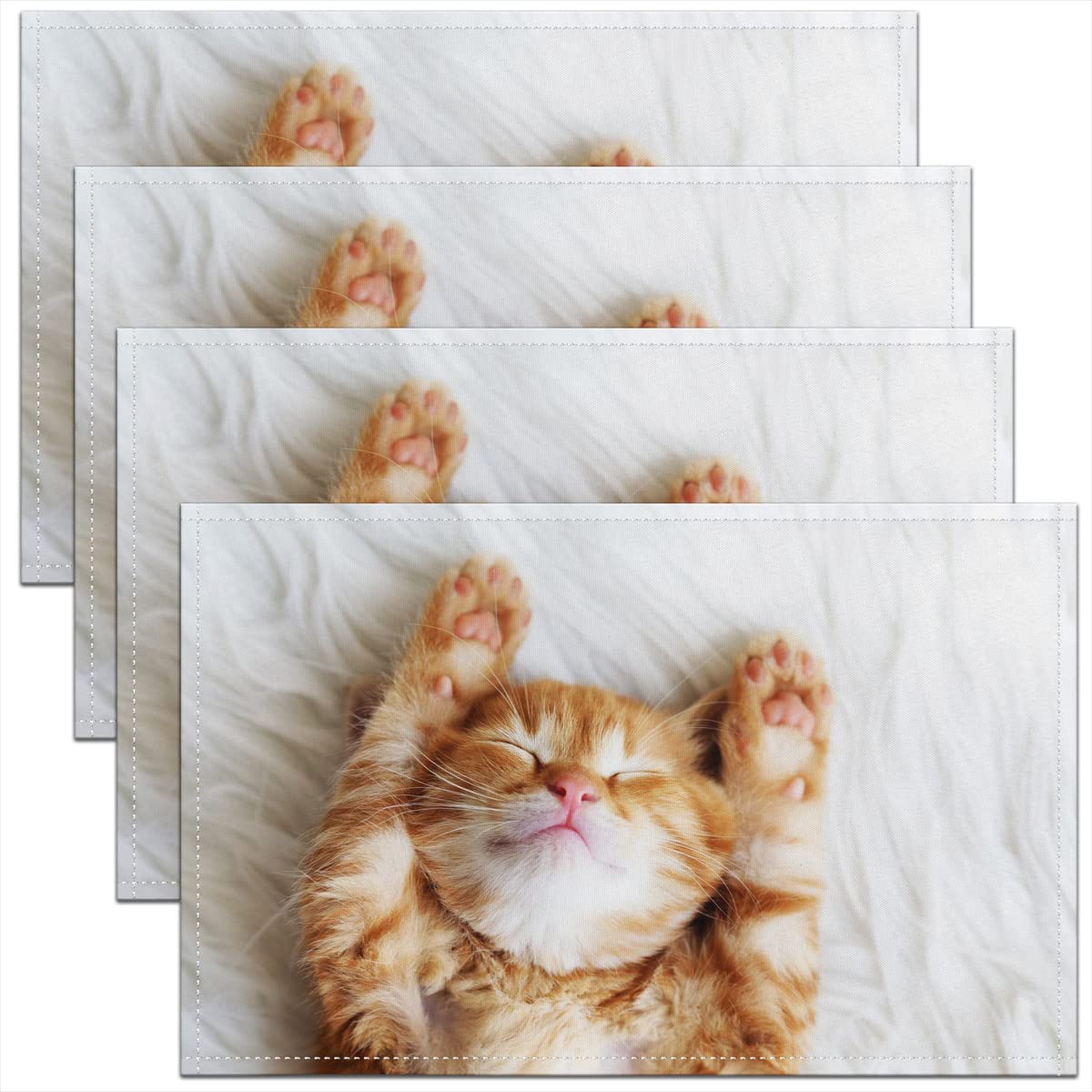 Cute Cat Table Place Mats, 45x30cm Placemats Set of 4 Kawaii Kitten Placemat for Kitchen Dining Table Indoor Outdoor Animals Theme Decorative
