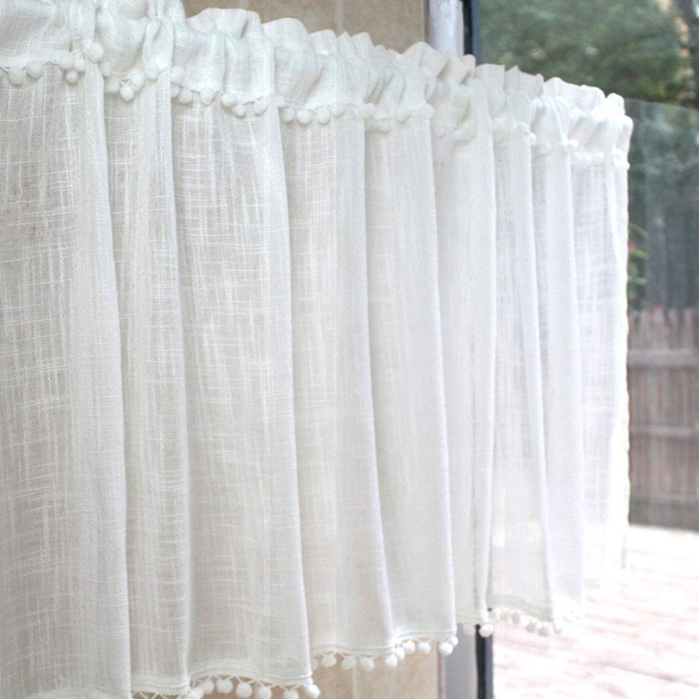 Petits rideaux américains de cuisine blancs | Rideau court transparent 180cm