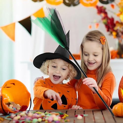 Miniatura 4 de EMVANV Juego de 2 sombreros de escoba de bruja de Halloween, sombreros negros de bruja de Halloween, escobas de bruja de Halloween desmontables,