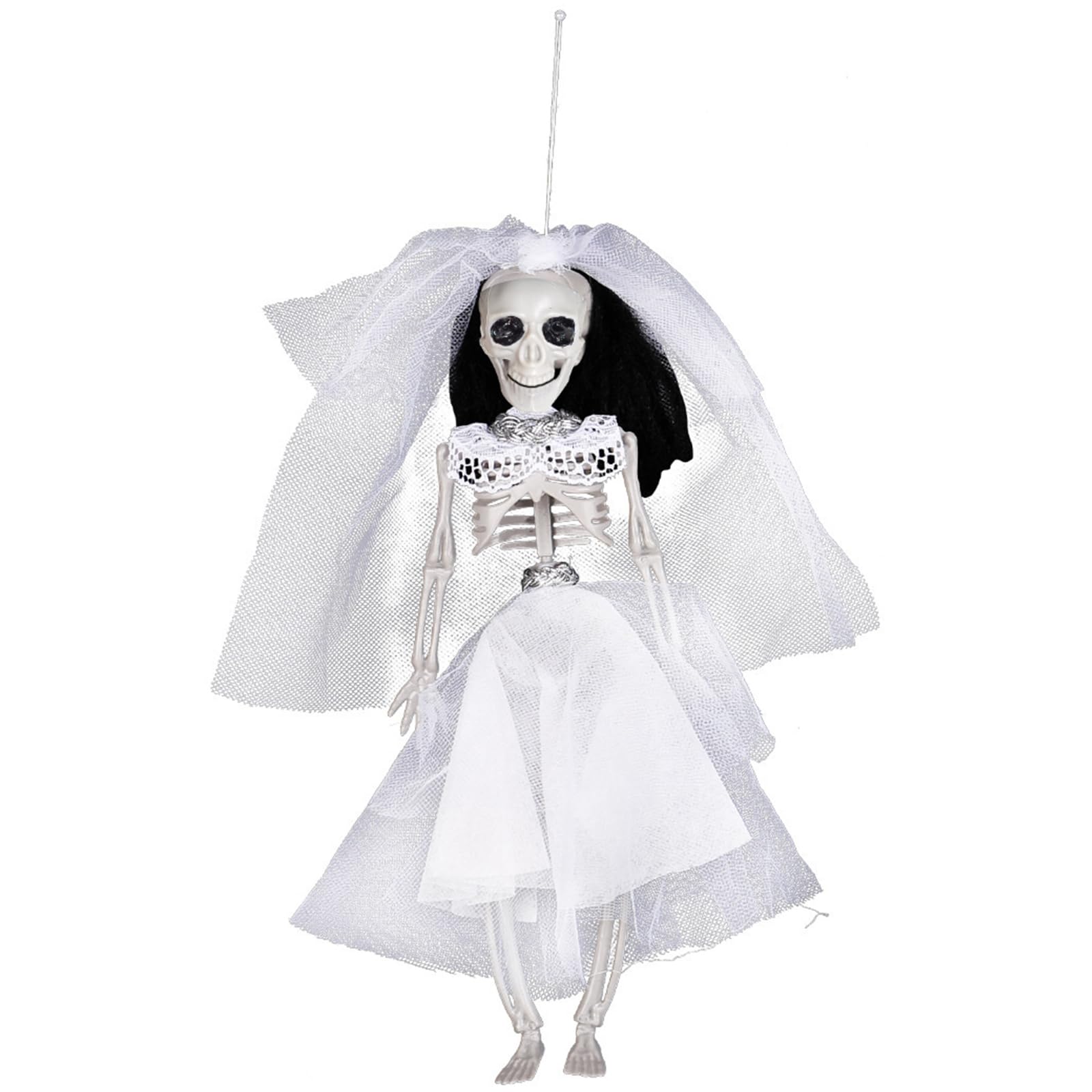 Jazuaiao 30cm Skeleton Figure with Articulated Limbs for Indoor/Outdoor Halloween Centerpiece Displays Horror Themed Hangable Ornament