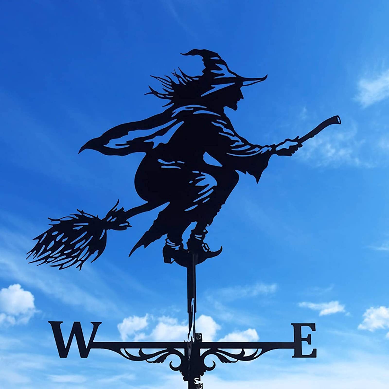 TAXXII Weathervane Windblown Wicked Witch Metal with Wind Direction Indicator, Outdoor Bracket Weather Vane, Vane Garden Courtyard Decoration