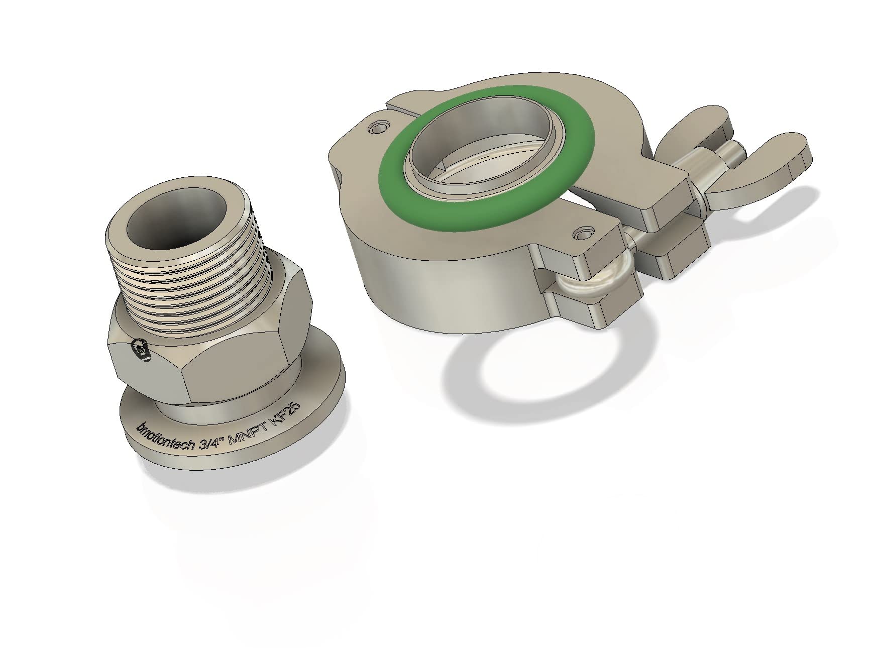 bmotiontech 3/4" MNPT to KF25 flange fitting adapter with Al wing nut clamp &amp; SS centering ring (ISO-KF KF25 QF25 NW25) (3/4" MNPT with Al clamp set)
