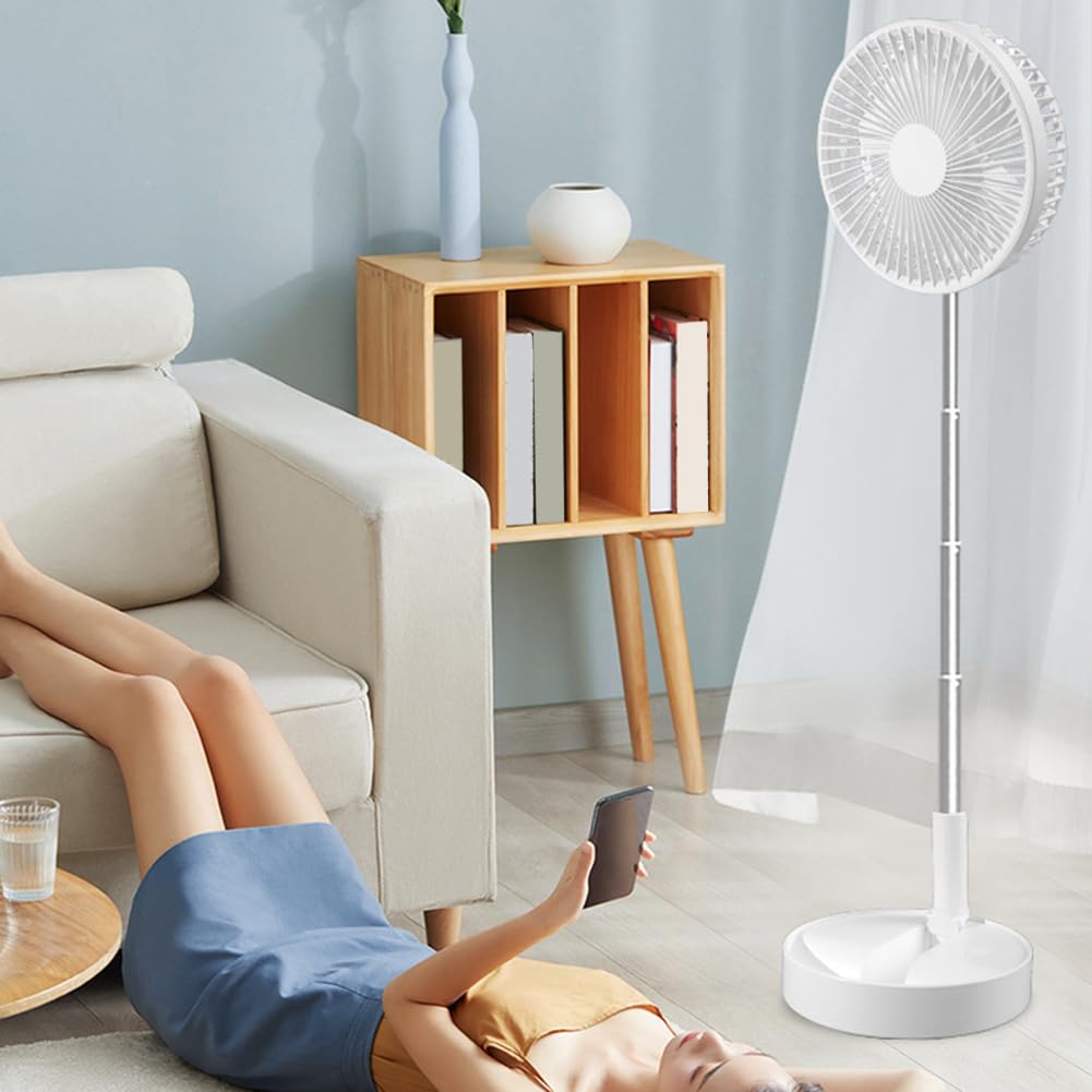Ventilatore da terra portatile, pieghevole, con 4 velocità, regolabile in altezza, per camera da letto, ufficio, campeggio, viaggi, 97 cm