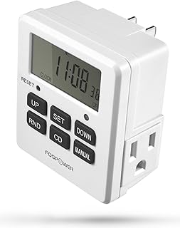 FosPower Timer Outlet [ETL Listed] 125V/15A LCD Digital Indoor Outlet Timer, 7 Day Programmable Timer with 2 AC Plug Capacity for Lights, Lamps, Fans & Electrical Outlets