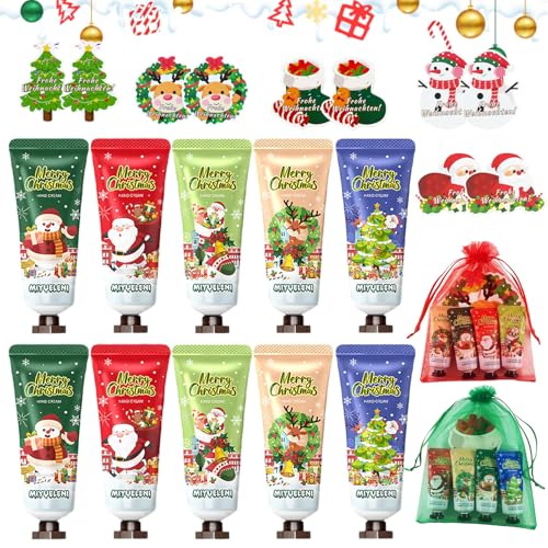 Crema de Manos, 10PCS Mini crema de Manos, con Tarjetas de Navidad, Regalo de Creme manos Navidad, Crema Hidratante De Manos, para Manos Secas, Regalos para Navidad