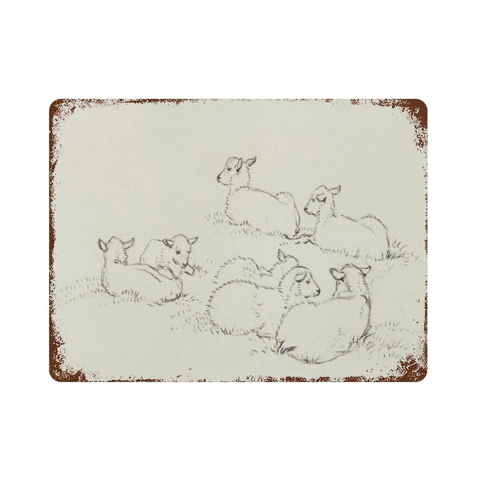 xiaoxiaoshen Nursery Sheep Sketch in Neutral Tones Vintage Farmhouse Wall Decor Art Metal Tin Poster Modern Home Decor Art Home Bar Shop Decorations Vintage Sign 30x40cm