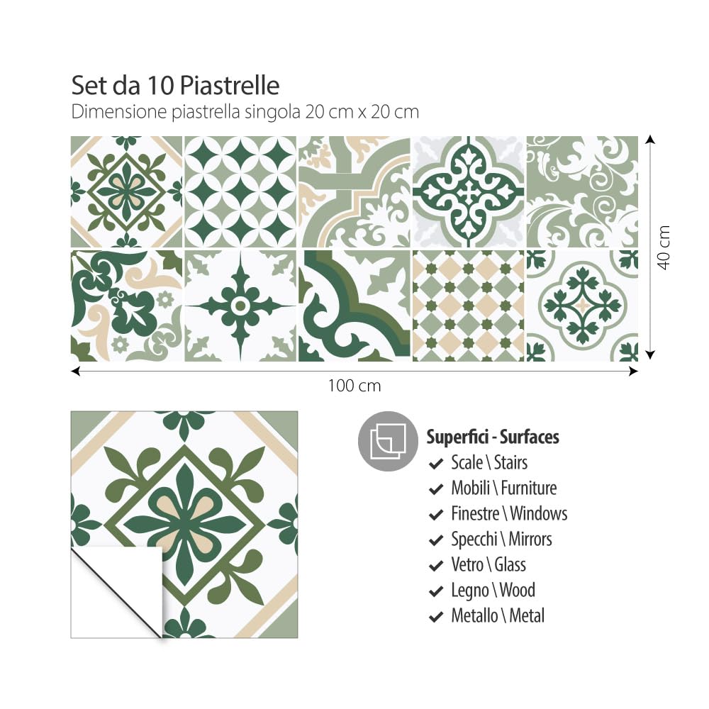 RE-COVERTILES - Stickers Carrelage Cuisine et Bain Carreaux Adhésifs en PVC Imperméables Anti-rayures Autocollants Décoratifs Mur Peel and Stick - Modèle 10 Pcs 20x20 cm PS00090 Made in Italy - 3