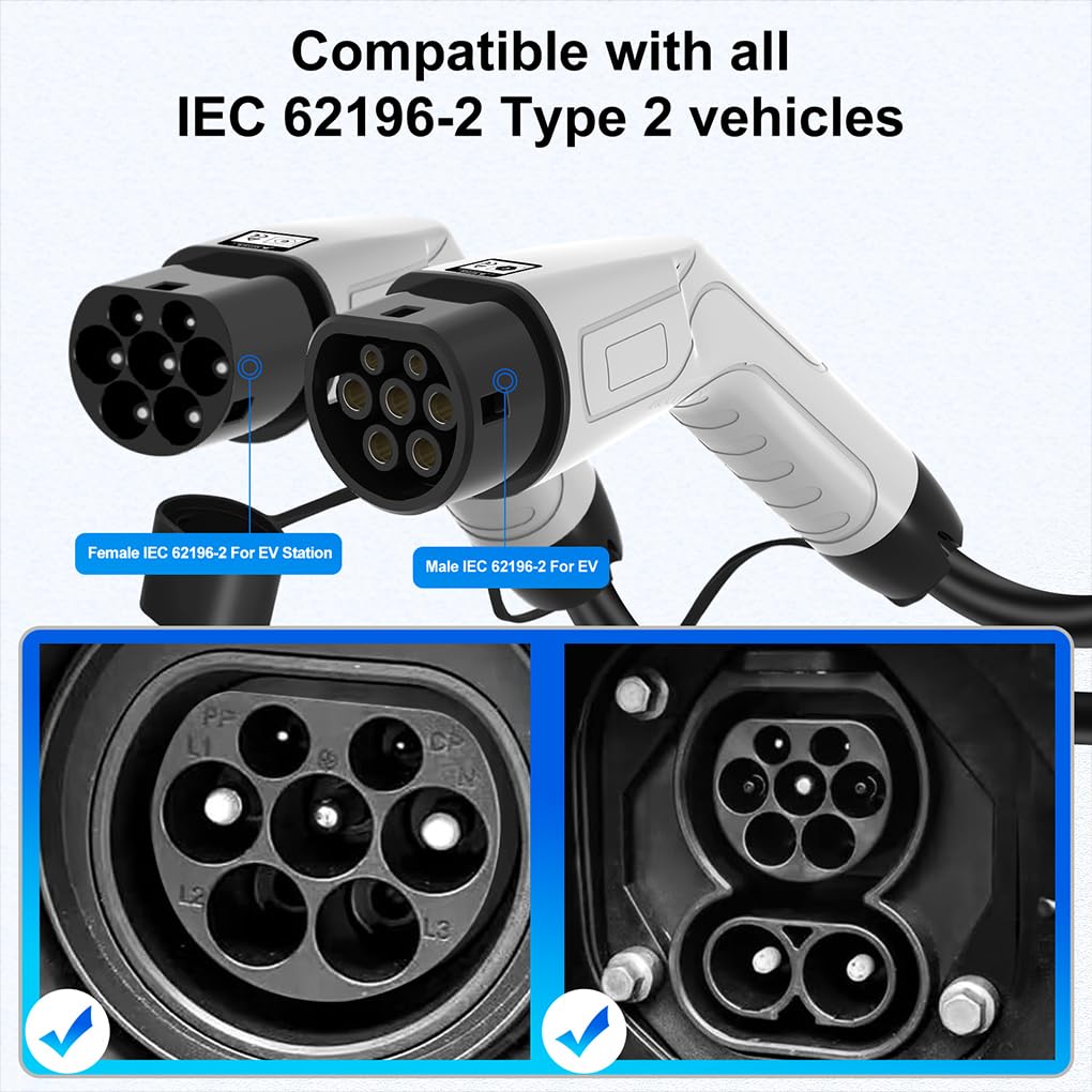 Cable de Carga fiable para vehículos eléctricos, 5M 16A 3.5KW Negro 1P | carga tipo 2 a EV práctico, completo con bolsa de viaje. Extensión para EV con bolsa de transporte.
