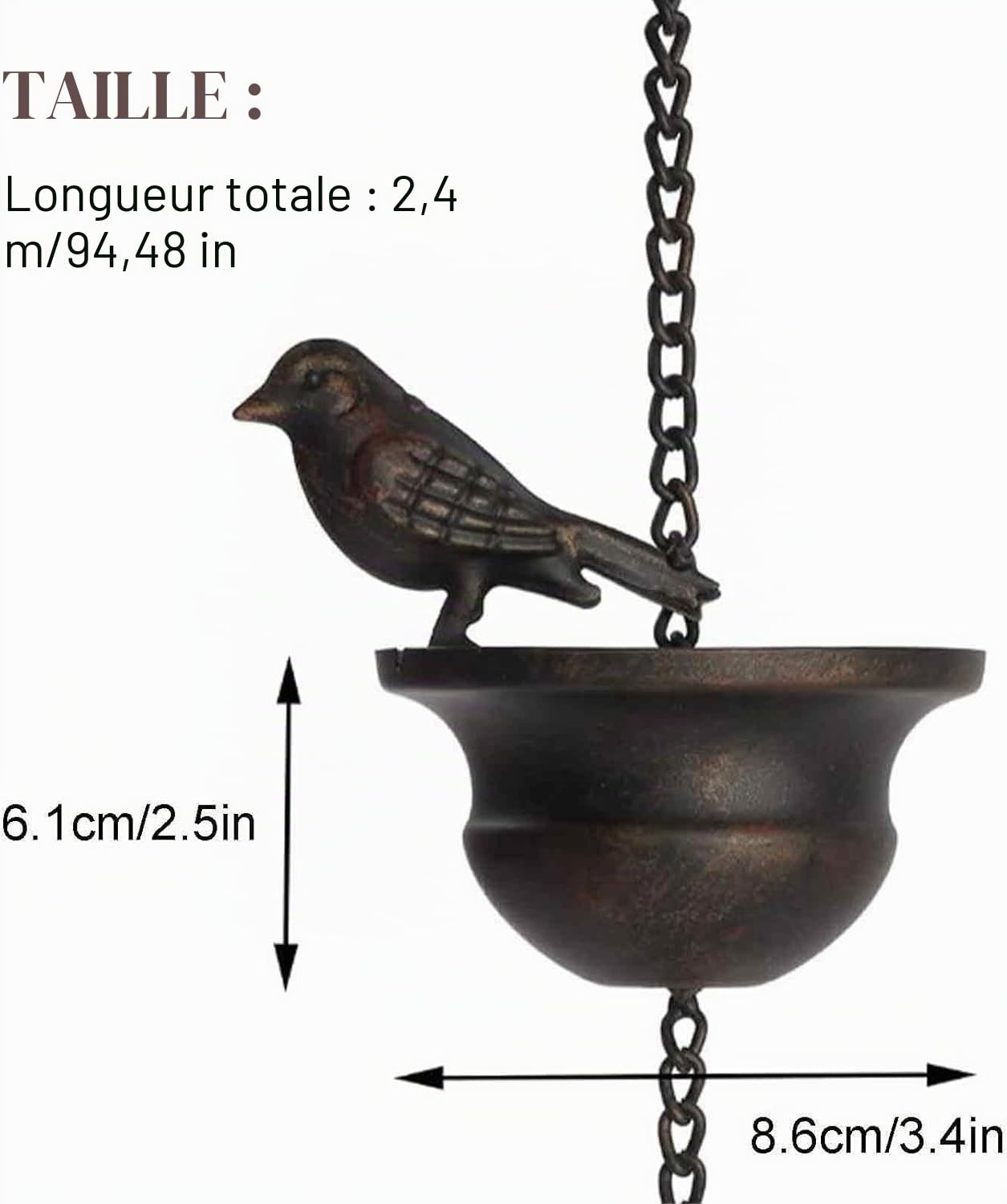 Chaîne d'eau de Pluie | Chaîne de gouttière | Chaîne de Pluie Suspendue | Cloches de Pluie suspendues, Décoration de gouttière pour évacuer l'eau pour Le Attrape-Pluie en Plein air