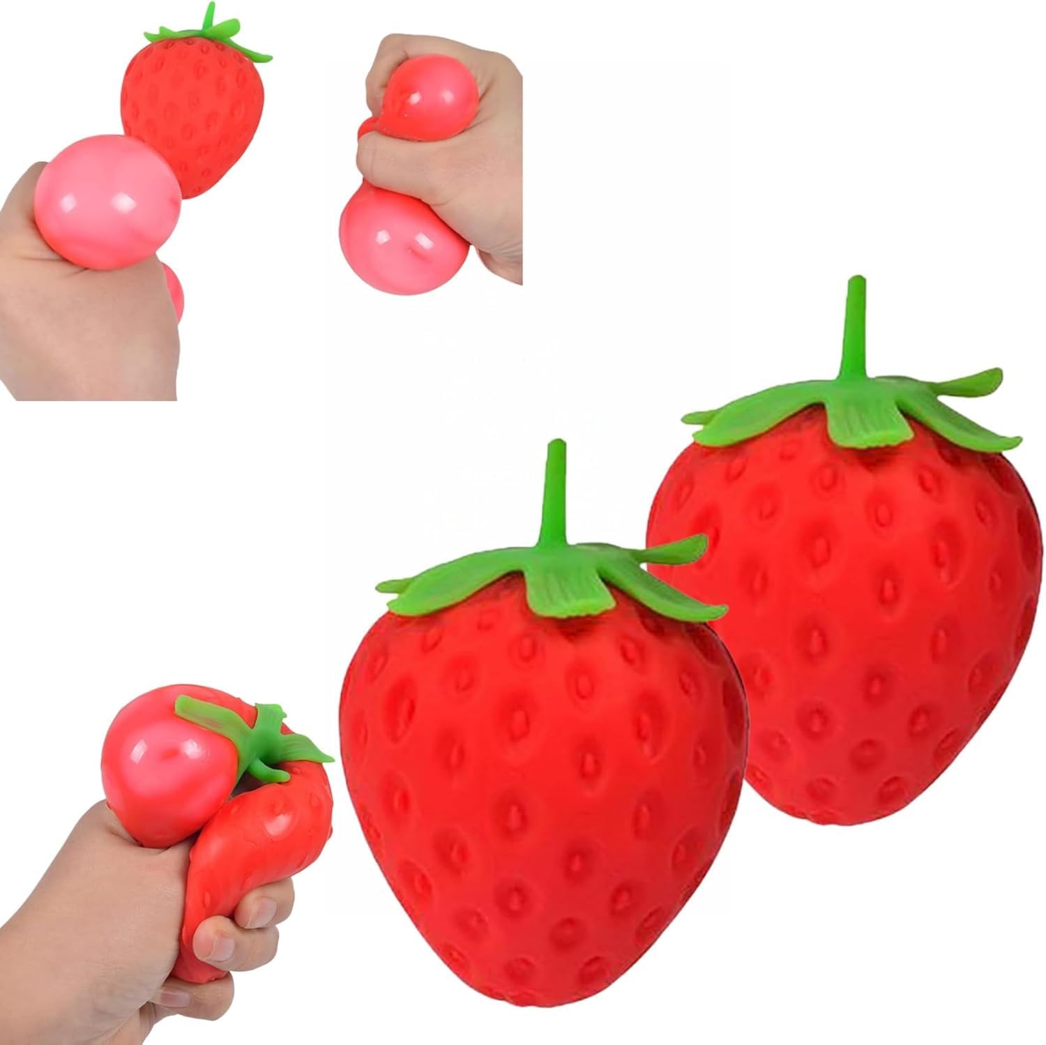 Giant Strawberry Squishys, Jumbo Big Strawberry Stress-Ball, Cute Sensory Fidget Stress Balls for Adults Stress & Anxiety Relief, Ideal for ADHDs, Autisms, Office Desk, Classroom & Party Favors 2pcs