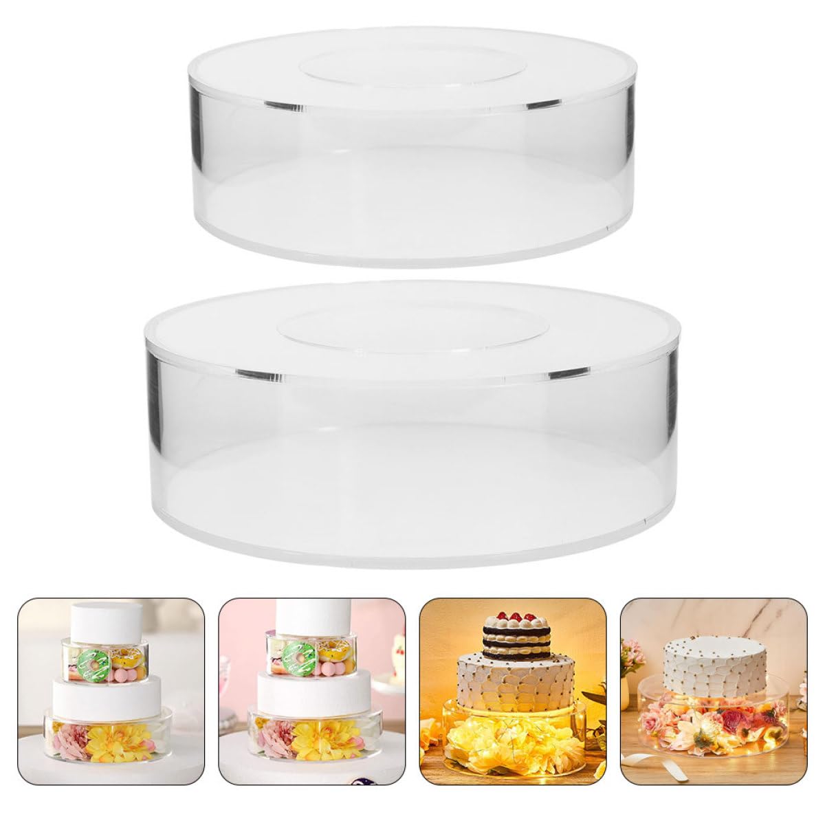 NOLITOY Soporte para Pasteles Redondo Rellenable de Acrílico Transparente, 2 Piezas, Bandeja para Cupcakes y Postres, Adecuado para Fiestas, Bodas y Mesa Dulce