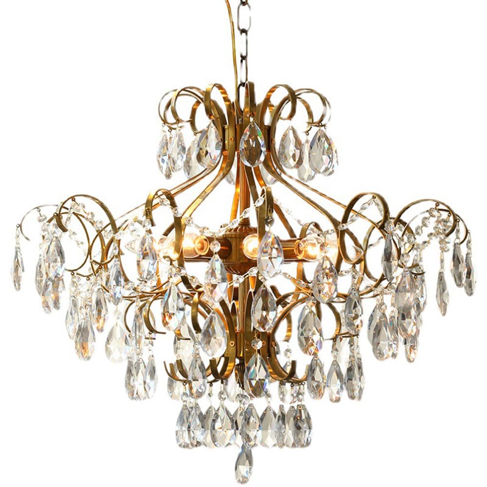Lustre en cristal tout cuivre suspension salon chambre couloir réglable