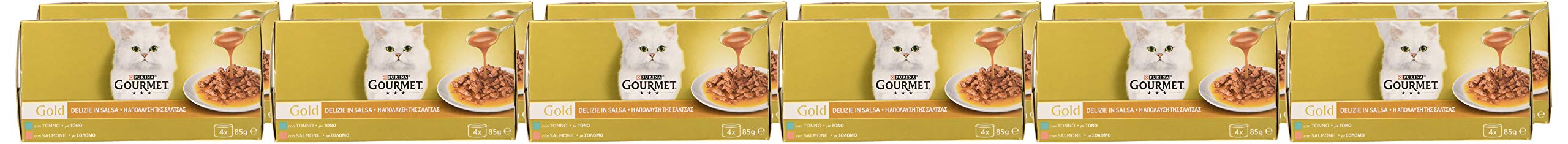 Purina Gourmet Gold - Recetas en Salsa, 340 g | Filetes con salmón y atún, receta de sabor intenso