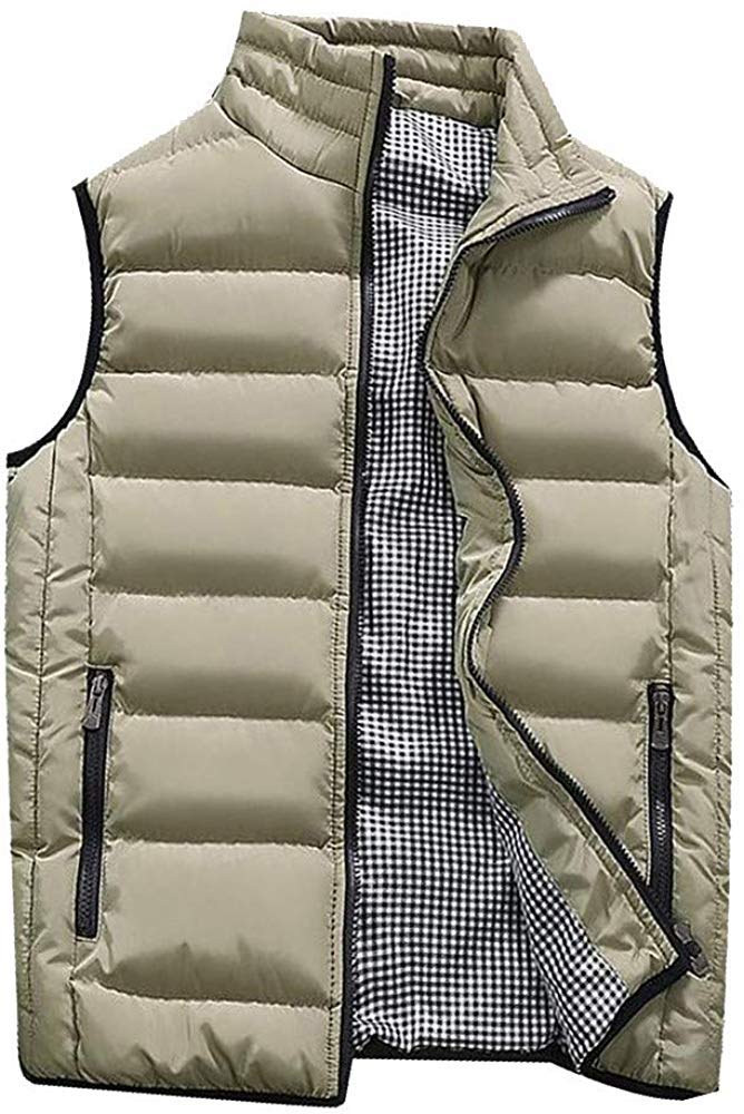 ShangSRS Men's Lightweight Sleeveless Jacket Gilet Body Warmer (Khaki, 3XL)