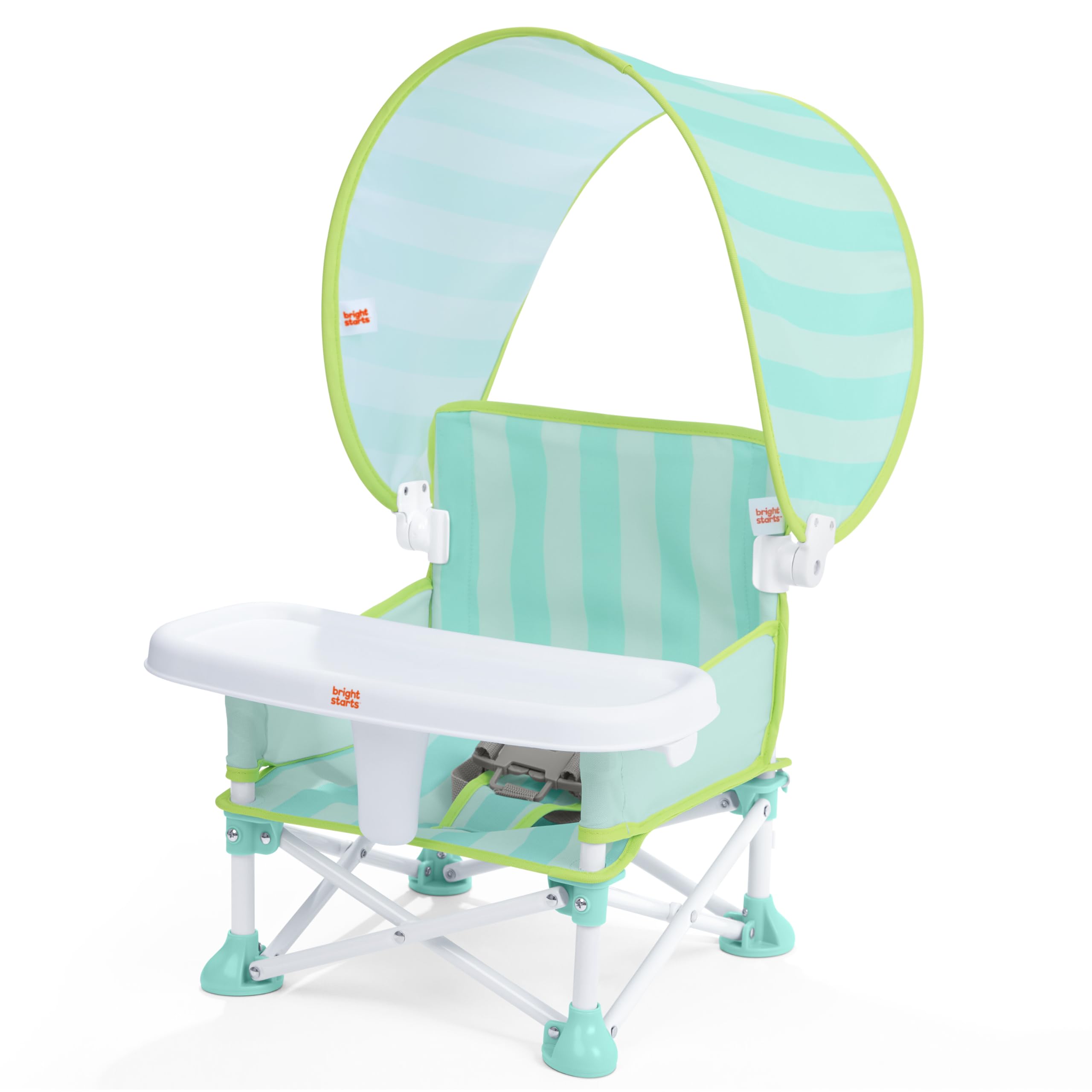 Bright Starts, Rehausseur portable Pop ’N Sit Cabana, parasol UPF, siège sol, intérieur extérieur, pliable compact, 6 mois 3 ans