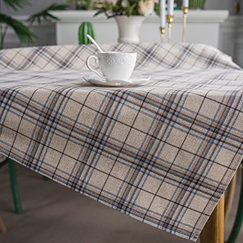 Neelvin Rustic Rectangle Plaid Thick Tablecloth Cotton Linen Table Linens Tablecloths Waterproof Wrinkle Free Table Cover For Kitchen Dinning,55"X55",4 Seats #TOP5