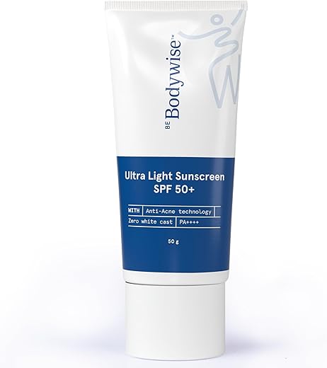 Be Bodywise Ultra Light Sunscreen SPF 50 PA+++ for Oily, Dry, Acne-prone Skin | Broad Spectrum Protection & Blue Light Protection | No White Cast |…